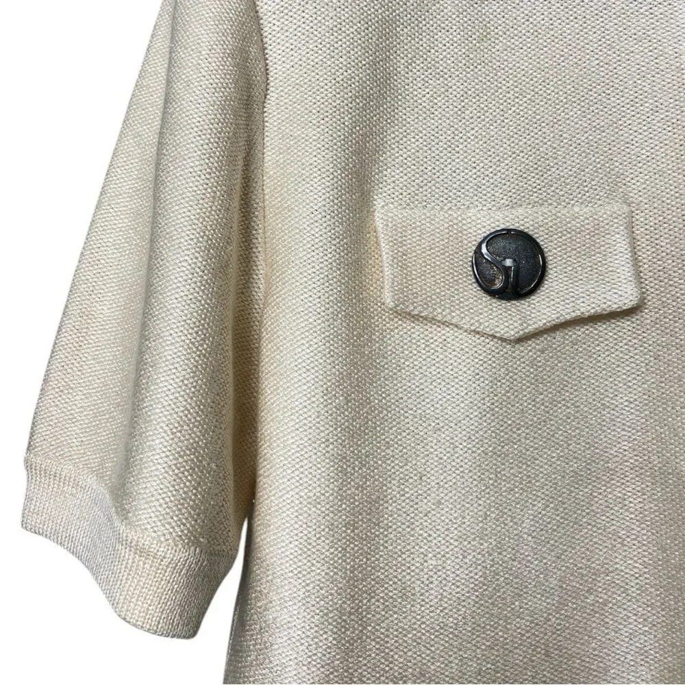 St. John by Marie Gray cropped cream tweed full zip short sleeve blazer size 10